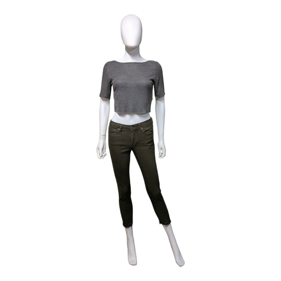 Topshop Charcoal Grey Ribbed Cropped Top - Picture 1 of 10